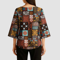 Vintage Hawaiian Quilting Patterns Kimono Sleeve Blouse Brown Style Tribal Fabric Patchwork LT9 - Polynesian Pride