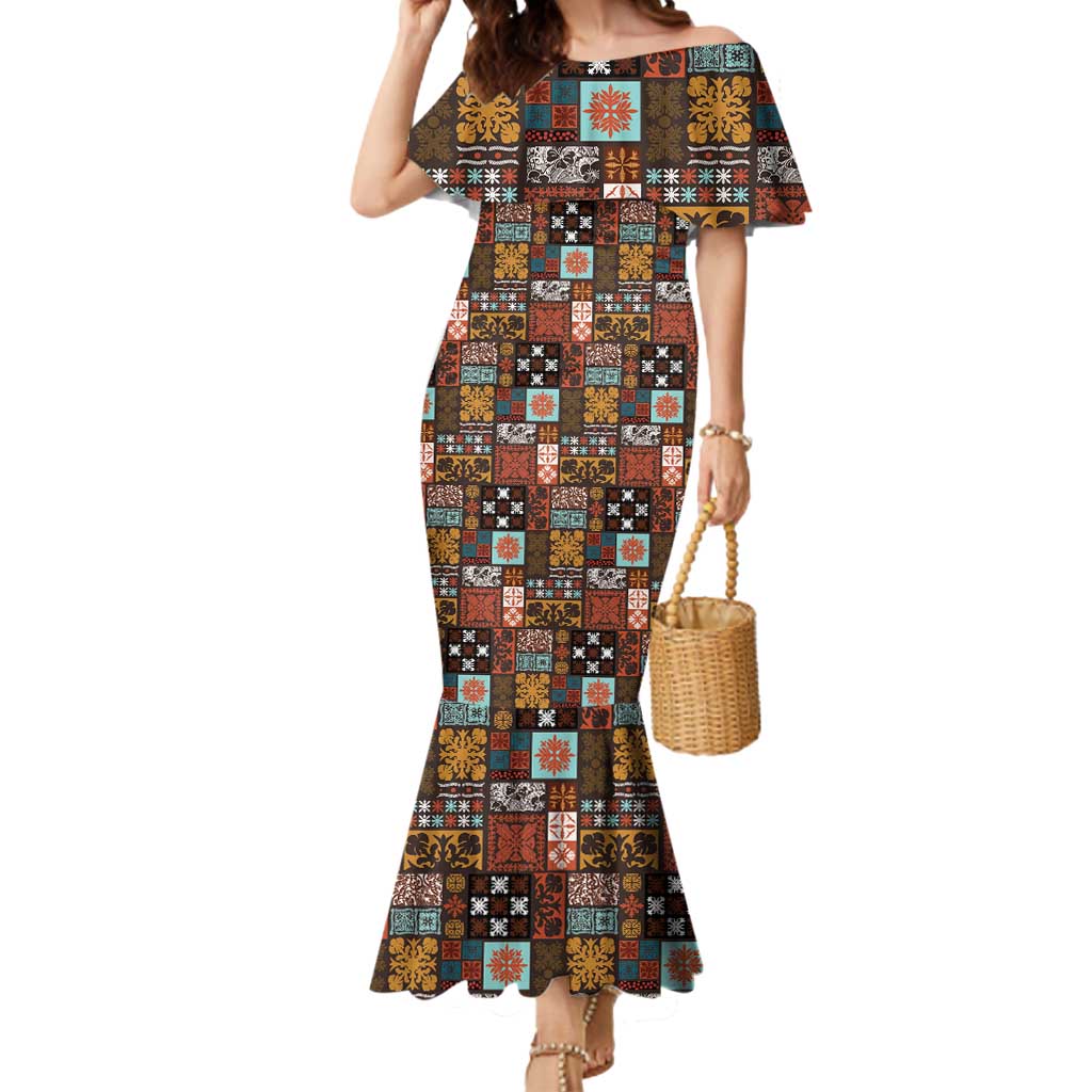 Vintage Hawaiian Quilting Patterns Mermaid Dress Brown Style Tribal Fabric Patchwork - Polynesian Pride