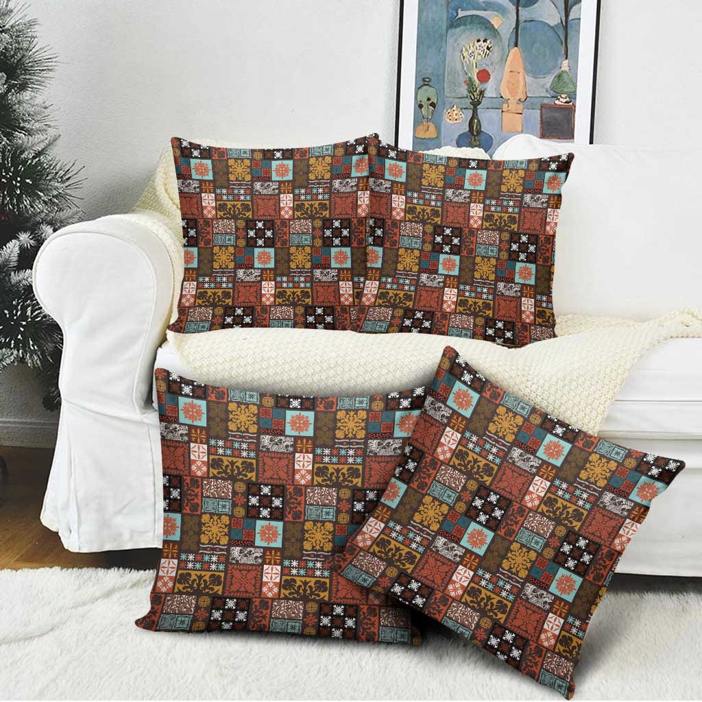 Vintage Hawaiian Quilting Patterns Pillow Cover Brown Style Tribal Fabric Patchwork - Polynesian Pride