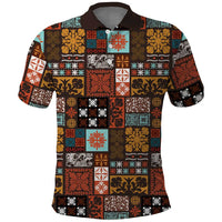 Vintage Hawaiian Quilting Patterns Polo Shirt Brown Style Tribal Fabric Patchwork LT9 Brown - Polynesian Pride