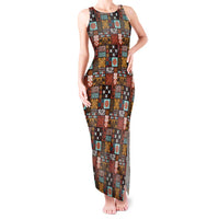 Vintage Hawaiian Quilting Patterns Tank Maxi Dress Brown Style Tribal Fabric Patchwork - Polynesian Pride
