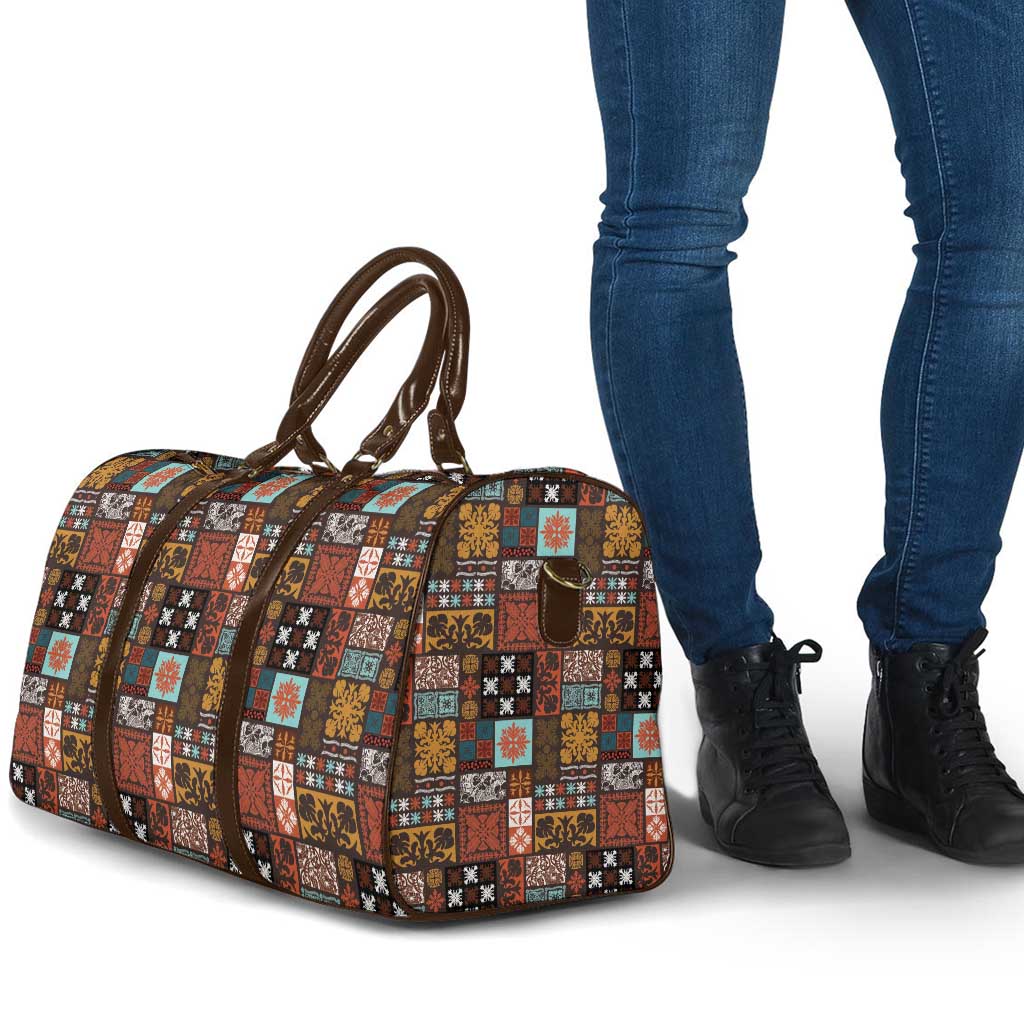 Vintage Hawaiian Quilting Patterns Travel Bag Brown Style Tribal Fabric Patchwork - Polynesian Pride