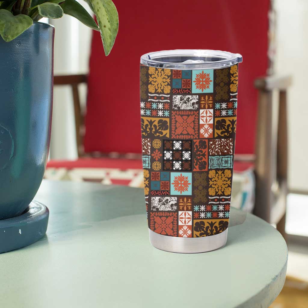 Vintage Hawaiian Quilting Patterns Tumbler Cup Brown Style Tribal Fabric Patchwork - Polynesian Pride