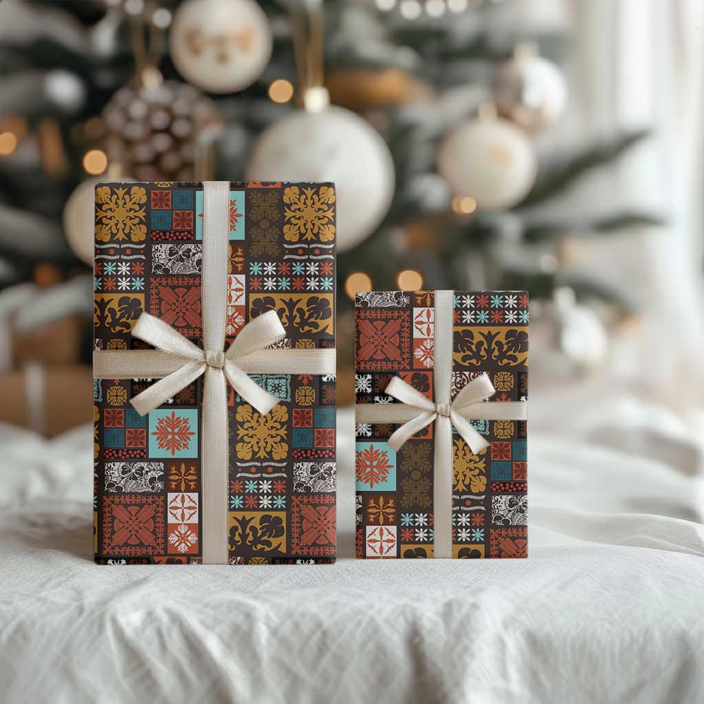 Vintage Hawaiian Quilting Patterns Wrapping Paper Brown Style Tribal Fabric Patchwork - Polynesian Pride