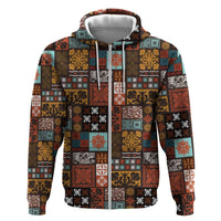 Vintage Hawaiian Quilting Patterns Zip Hoodie Brown Style Tribal Fabric Patchwork LT9 Zip Hoodie Brown - Polynesian Pride
