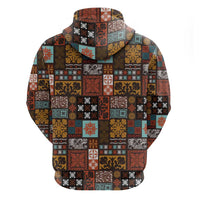 Vintage Hawaiian Quilting Patterns Zip Hoodie Brown Style Tribal Fabric Patchwork LT9 - Polynesian Pride