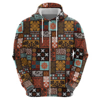 Vintage Hawaiian Quilting Patterns Zip Hoodie Brown Style Tribal Fabric Patchwork LT9 - Polynesian Pride