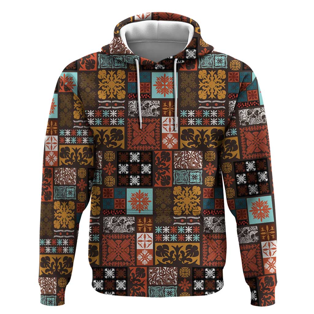 Vintage Hawaiian Quilting Patterns Zip Hoodie Brown Style Tribal Fabric Patchwork LT9 Pullover Hoodie Brown - Polynesian Pride
