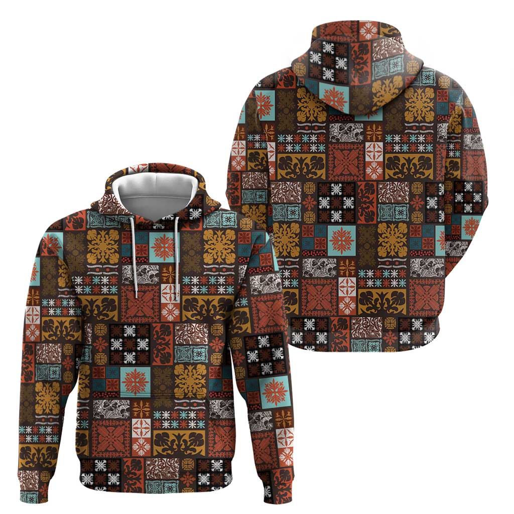 Vintage Hawaiian Quilting Patterns Zip Hoodie Brown Style Tribal Fabric Patchwork LT9 - Polynesian Pride