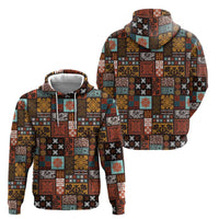 Vintage Hawaiian Quilting Patterns Zip Hoodie Brown Style Tribal Fabric Patchwork LT9 - Polynesian Pride