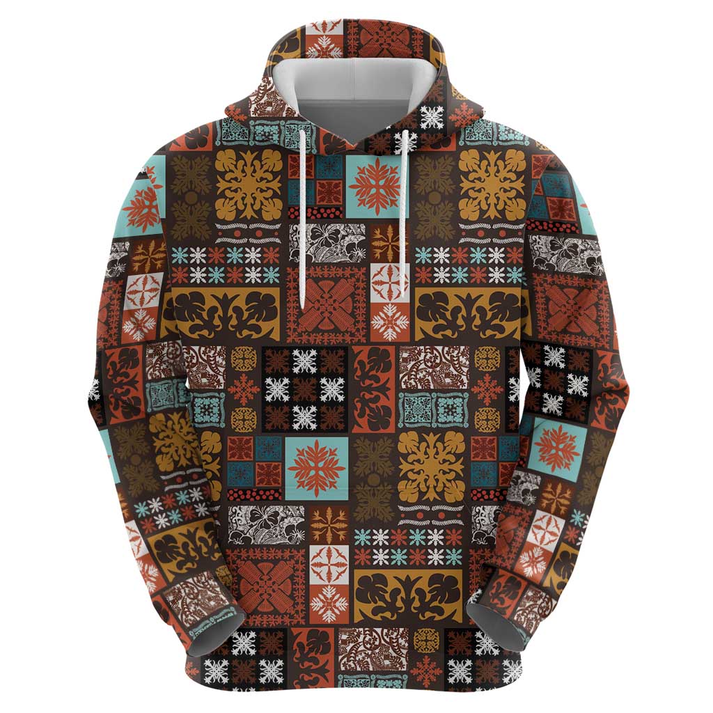 Vintage Hawaiian Quilting Patterns Zip Hoodie Brown Style Tribal Fabric Patchwork LT9 - Polynesian Pride