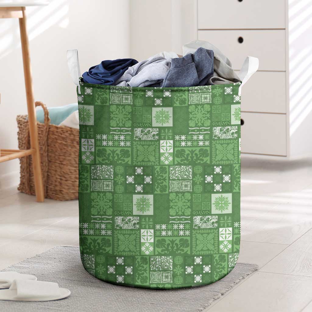 Vintage Hawaiian Quilting Patterns Laundry Basket Green Style Tribal Fabric Patchwork - Polynesian Pride