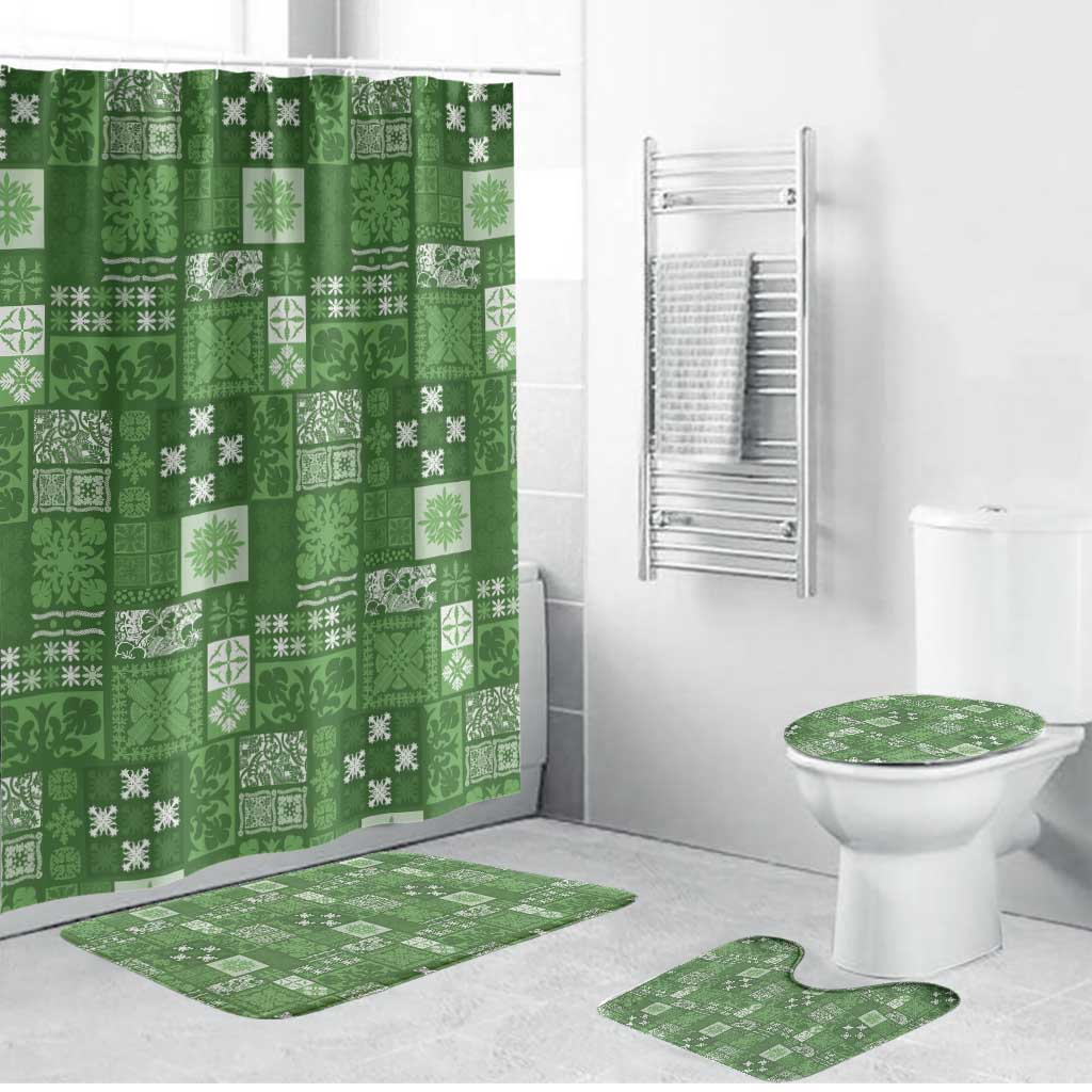 Vintage Hawaiian Quilting Patterns Bathroom Set Green Style Tribal Fabric Patchwork - Polynesian Pride