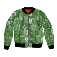 Vintage Hawaiian Quilting Patterns Bomber Jacket Green Style Tribal Fabric Patchwork - Polynesian Pride