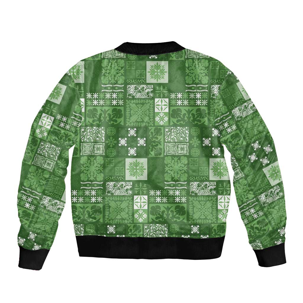 Vintage Hawaiian Quilting Patterns Bomber Jacket Green Style Tribal Fabric Patchwork - Polynesian Pride