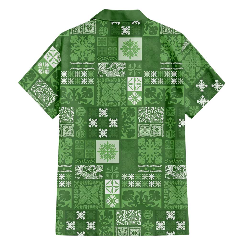 Vintage Hawaiian Quilting Patterns Family Matching Long Sleeve Bodycon Dress and Hawaiian Shirt Green Style Tribal Fabric Patchwork LT9 - Polynesian Pride