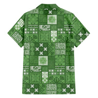 Vintage Hawaiian Quilting Patterns Family Matching Off The Shoulder Long Sleeve Dress and Hawaiian Shirt Green Style Tribal Fabric Patchwork LT9 - Polynesian Pride