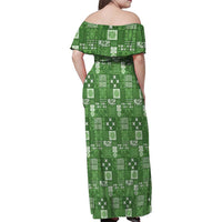 Vintage Hawaiian Quilting Patterns Family Matching Off Shoulder Maxi Dress and Hawaiian Shirt Green Style Tribal Fabric Patchwork LT9 - Polynesian Pride