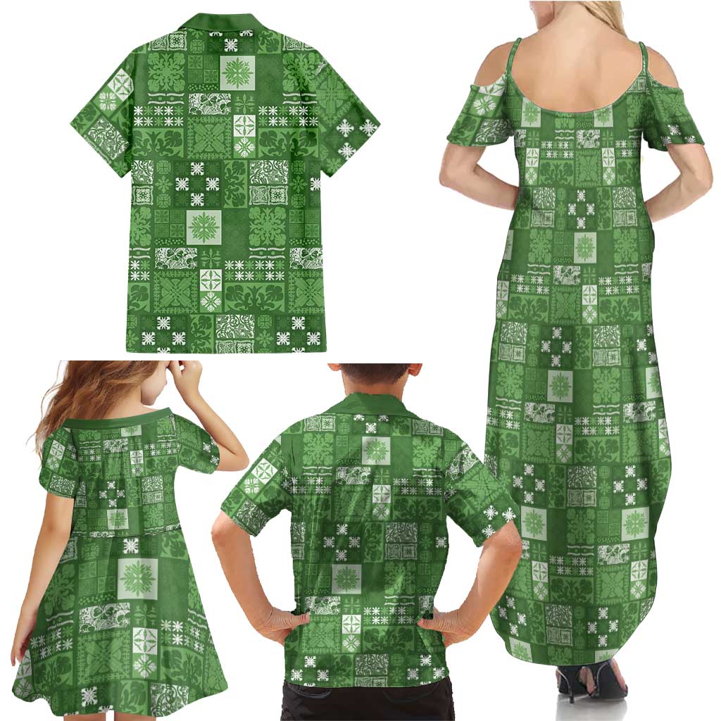 Vintage Hawaiian Quilting Patterns Family Matching Summer Maxi Dress and Hawaiian Shirt Green Style Tribal Fabric Patchwork LT9 - Polynesian Pride