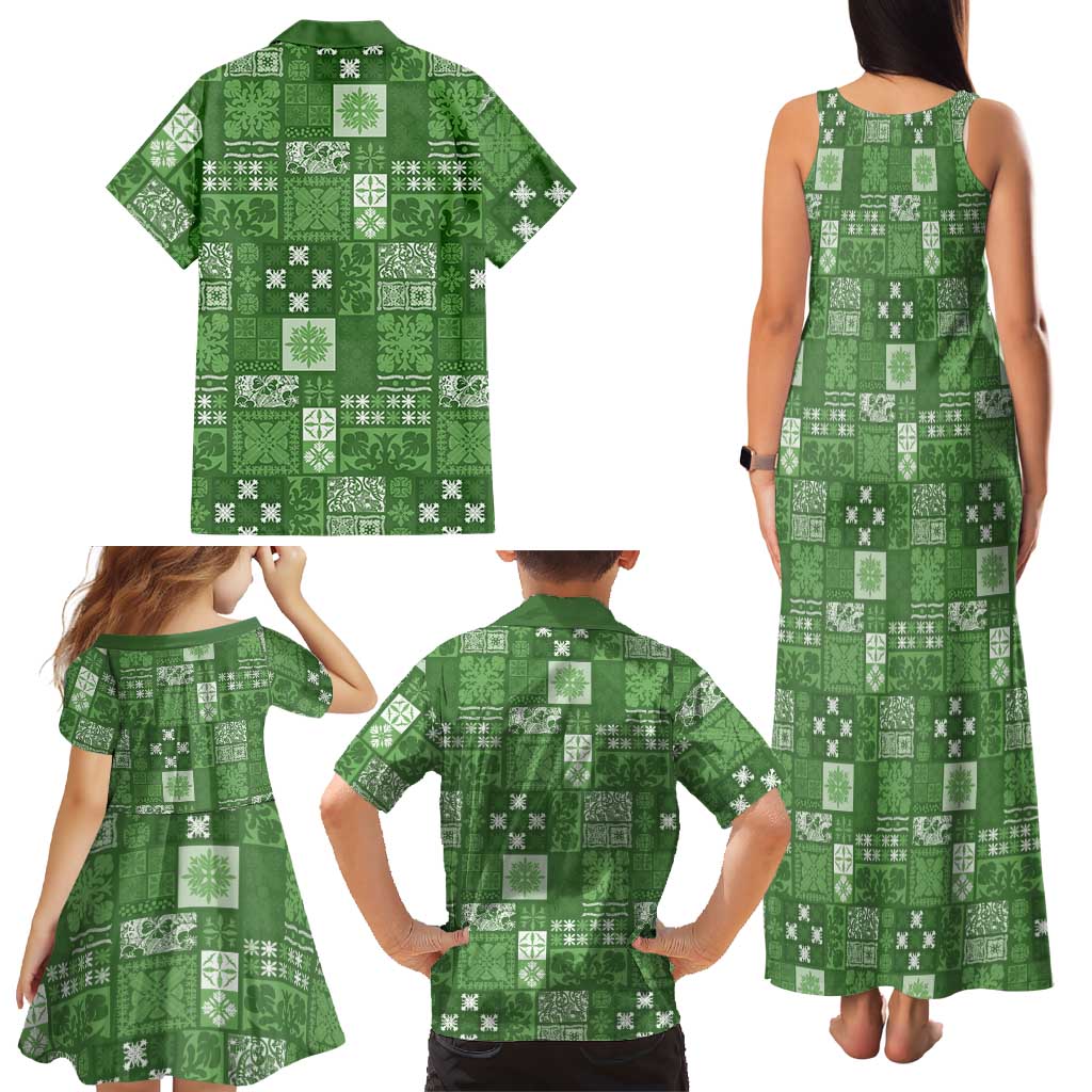Vintage Hawaiian Quilting Patterns Family Matching Tank Maxi Dress and Hawaiian Shirt Green Style Tribal Fabric Patchwork LT9 - Polynesian Pride