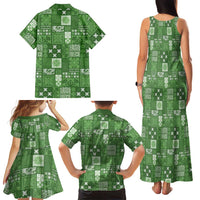 Vintage Hawaiian Quilting Patterns Family Matching Tank Maxi Dress and Hawaiian Shirt Green Style Tribal Fabric Patchwork LT9 - Polynesian Pride