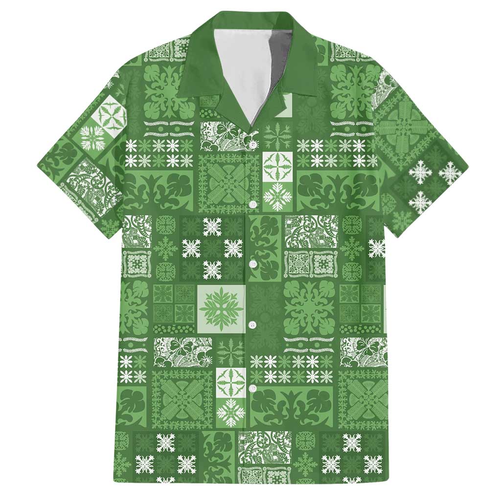 Vintage Hawaiian Quilting Patterns Hawaiian Shirt Green Style Tribal Fabric Patchwork - Polynesian Pride