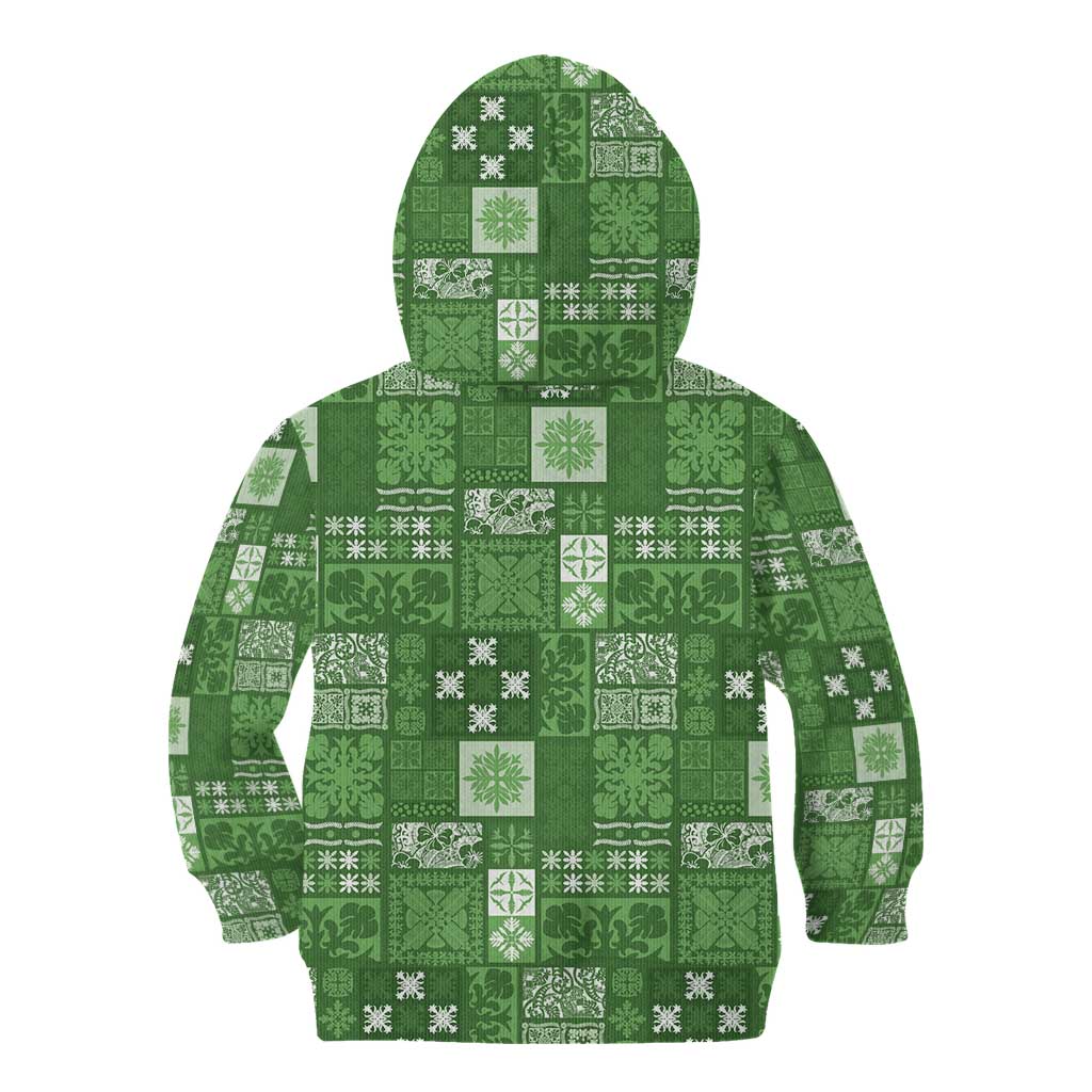 Vintage Hawaiian Quilting Patterns Kid Hoodie Green Style Tribal Fabric Patchwork - Polynesian Pride