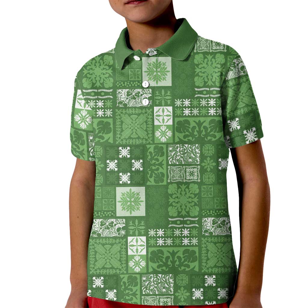 Vintage Hawaiian Quilting Patterns Kid Polo Shirt Green Style Tribal Fabric Patchwork LT9 Kid Green - Polynesian Pride