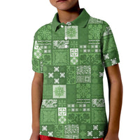 Vintage Hawaiian Quilting Patterns Kid Polo Shirt Green Style Tribal Fabric Patchwork LT9 Kid Green - Polynesian Pride