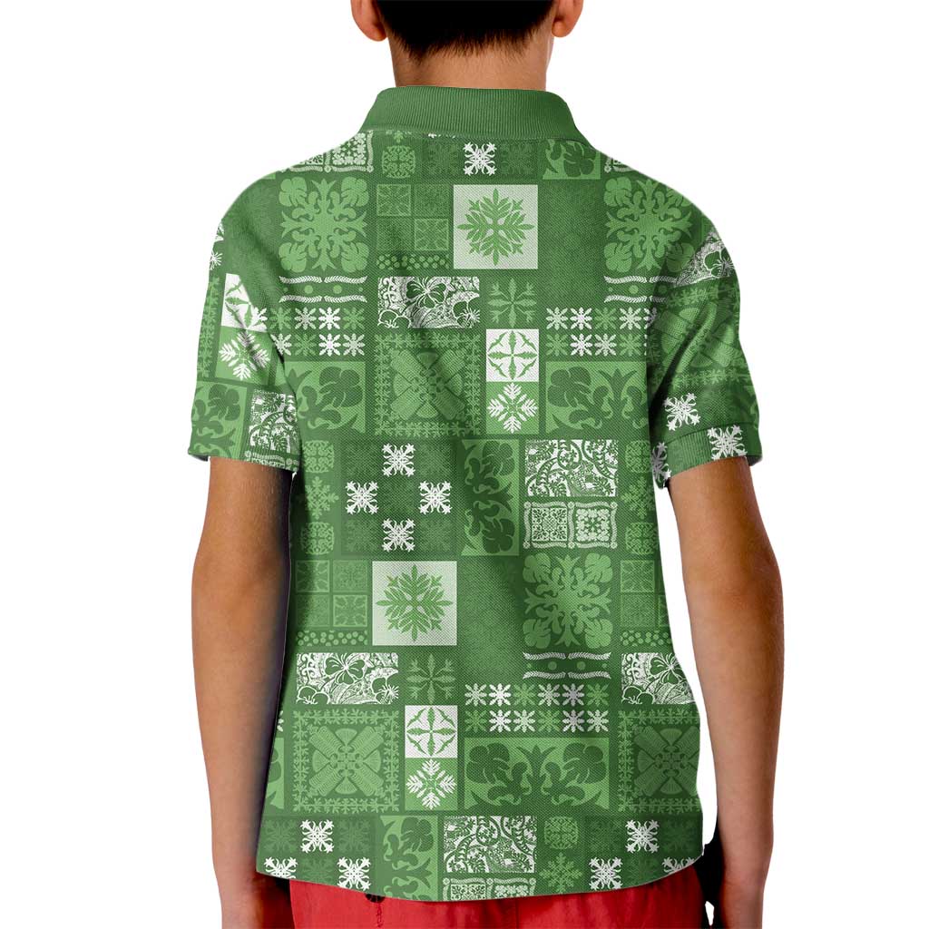 Vintage Hawaiian Quilting Patterns Kid Polo Shirt Green Style Tribal Fabric Patchwork LT9 - Polynesian Pride