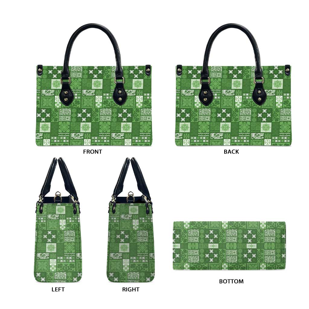 Vintage Hawaiian Quilting Patterns Leather Bag Green Style Tribal Fabric Patchwork - Polynesian Pride
