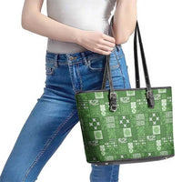 Vintage Hawaiian Quilting Patterns Leather Tote Bag Green Style Tribal Fabric Patchwork - Polynesian Pride
