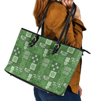 Vintage Hawaiian Quilting Patterns Leather Tote Bag Green Style Tribal Fabric Patchwork - Polynesian Pride