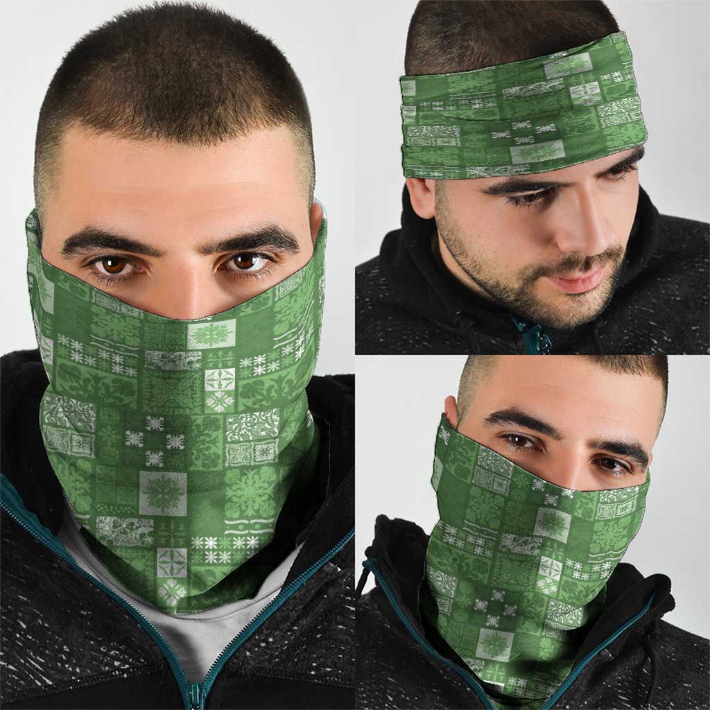 Vintage Hawaiian Quilting Patterns Neck Gaiter Green Style Tribal Fabric Patchwork - Polynesian Pride