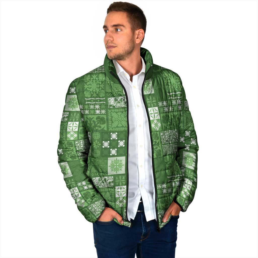 Vintage Hawaiian Quilting Patterns Padded Jacket Green Style Tribal Fabric Patchwork - Polynesian Pride