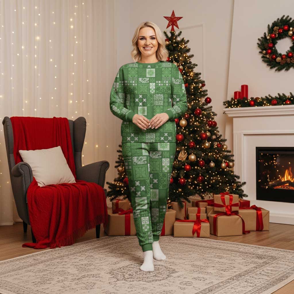 Vintage Hawaiian Quilting Patterns Christmas Pajama Set Green Style Tribal Fabric Patchwork - Polynesian Pride