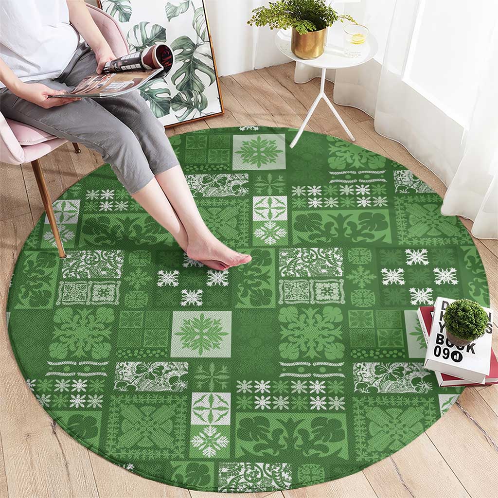 Vintage Hawaiian Quilting Patterns Round Carpet Green Style Tribal Fabric Patchwork - Polynesian Pride