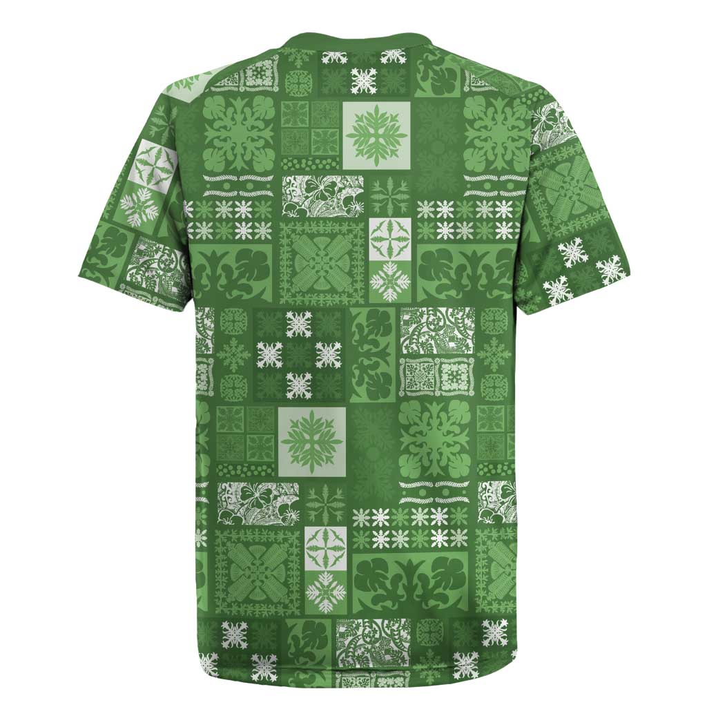 Vintage Hawaiian Quilting Patterns Rugby Jersey Green Style Tribal Fabric Patchwork - Polynesian Pride