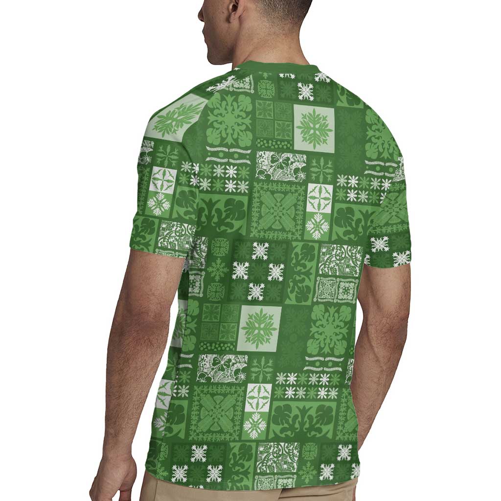 Vintage Hawaiian Quilting Patterns Rugby Jersey Green Style Tribal Fabric Patchwork - Polynesian Pride