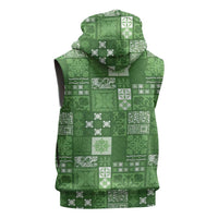 Vintage Hawaiian Quilting Patterns Sleeveless Zip Hoodie Green Style Tribal Fabric Patchwork - Polynesian Pride