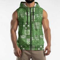 Vintage Hawaiian Quilting Patterns Sleeveless Zip Hoodie Green Style Tribal Fabric Patchwork - Polynesian Pride