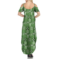 Vintage Hawaiian Quilting Patterns Summer Maxi Dress Green Style Tribal Fabric Patchwork - Polynesian Pride