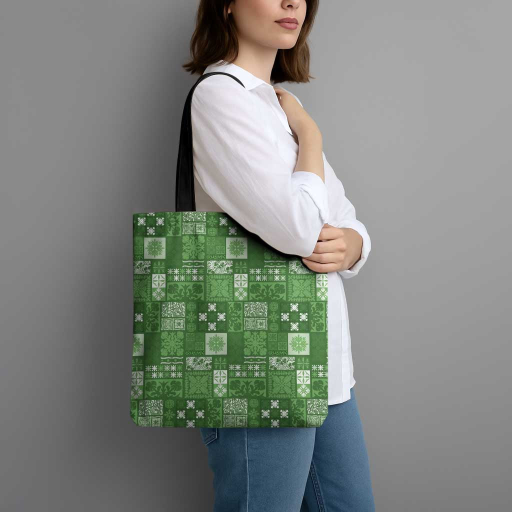 Vintage Hawaiian Quilting Patterns Tote Bag Green Style Tribal Fabric Patchwork - Polynesian Pride