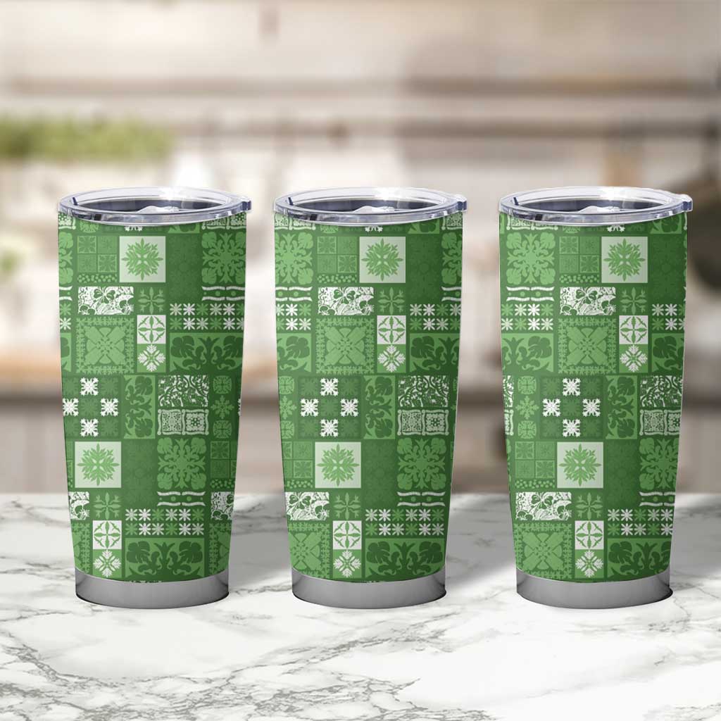 Vintage Hawaiian Quilting Patterns Tumbler Cup Green Style Tribal Fabric Patchwork - Polynesian Pride