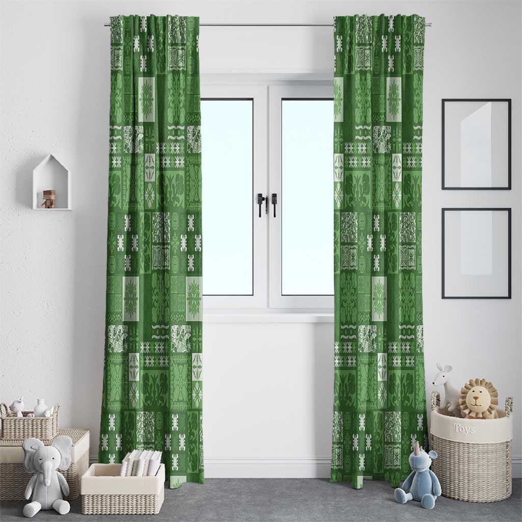 Vintage Hawaiian Quilting Patterns Window Curtain Green Style Tribal Fabric Patchwork - Polynesian Pride