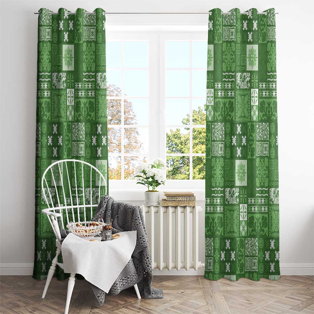 Vintage Hawaiian Quilting Patterns Window Curtain Green Style Tribal Fabric Patchwork - Polynesian Pride