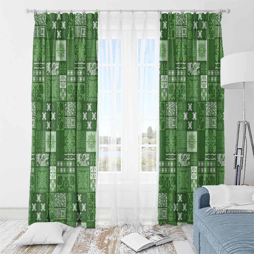 Vintage Hawaiian Quilting Patterns Window Curtain Green Style Tribal Fabric Patchwork - Polynesian Pride