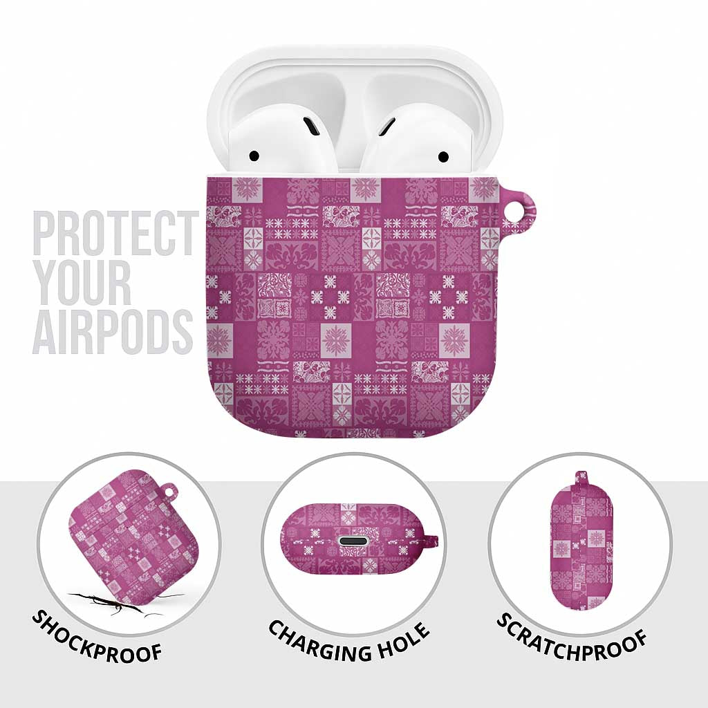 Vintage Hawaiian Quilting Patterns AirPods Case Pink Style Tribal Fabric Patchwork - Polynesian Pride