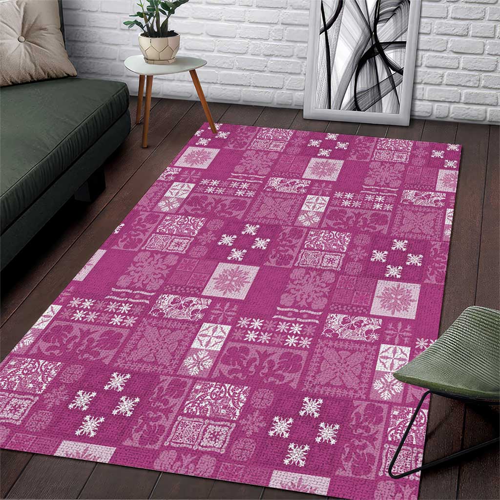 Vintage Hawaiian Quilting Patterns Area Rug Pink Style Tribal Fabric Patchwork - Polynesian Pride
