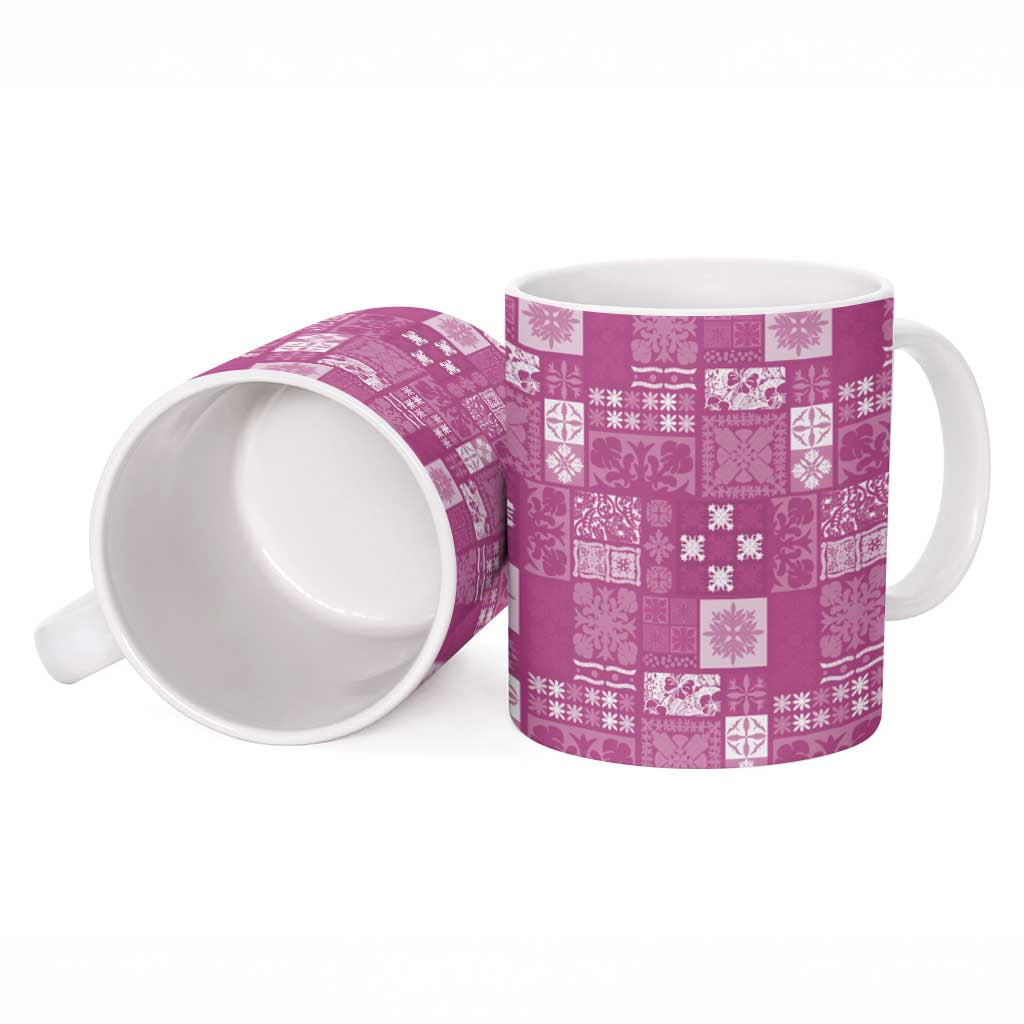 Vintage Hawaiian Quilting Patterns Ceramic Mug Pink Style Tribal Fabric Patchwork - Polynesian Pride
